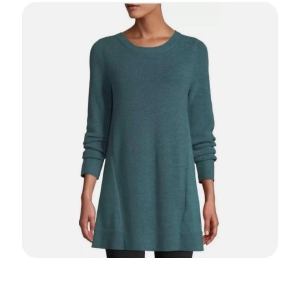 Eileen Fisher Slate Teal Long-Sleeve Crewneck Tunic Sweater